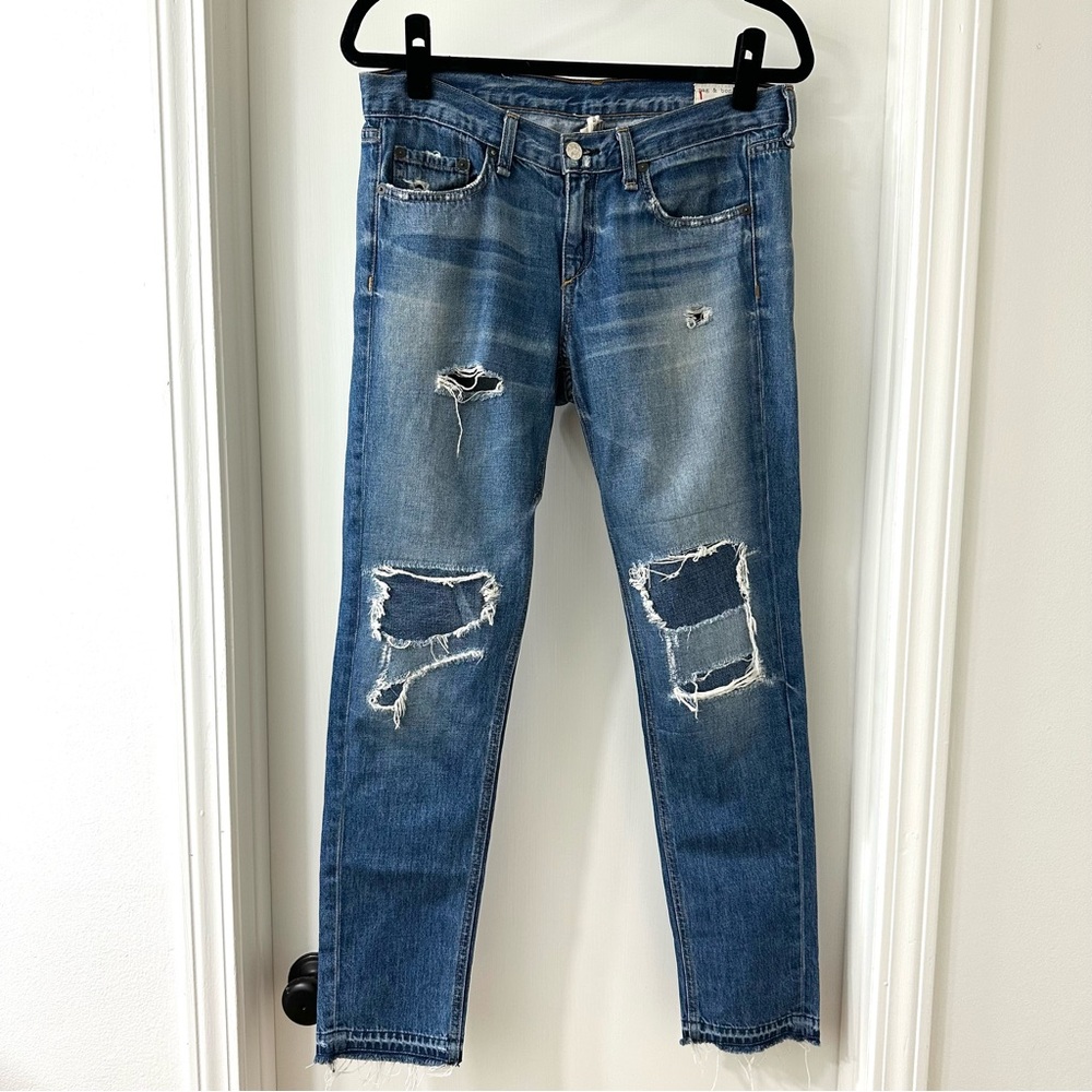 rag & bone Dre Low Rise Slim Boyfriend Jeans, Distressed, Lincoln wash, Size 26